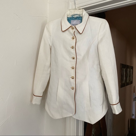 Michele NegriMade in Italy Linen / Cotton / Leather Herringbone Blazer
